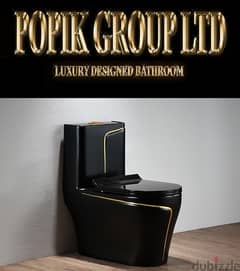 Black Luxury Rimless toilet design model with gold line WC