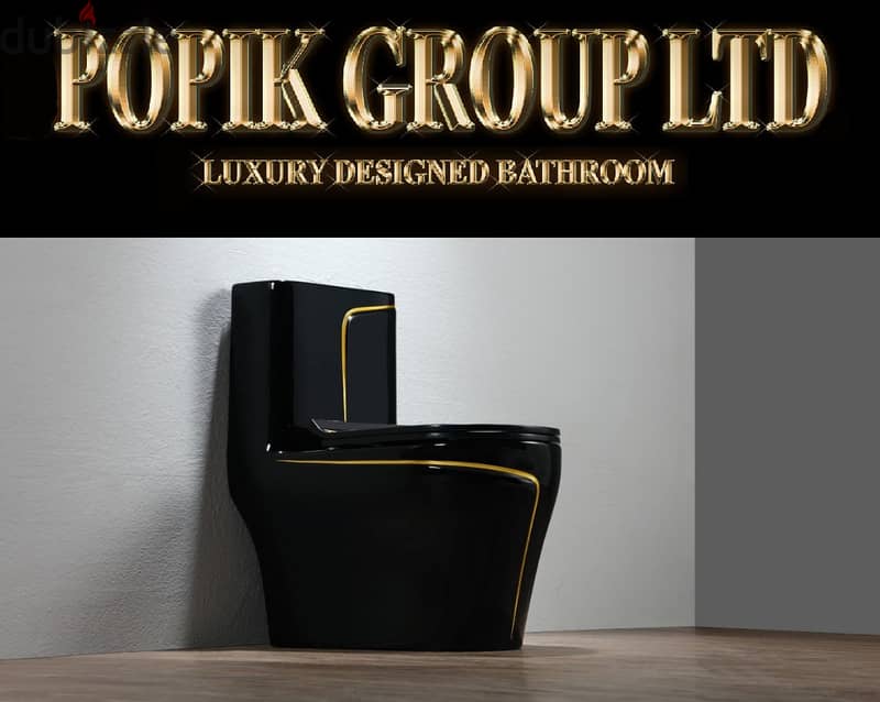 Black Luxury Rimless toilet design model with gold line WC 1