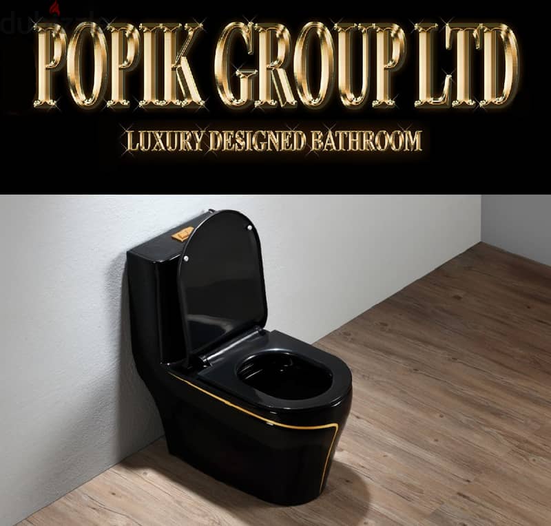 Black Luxury Rimless toilet design model with gold line WC 2