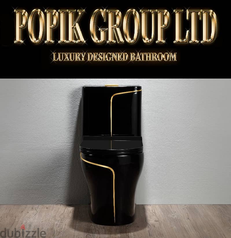 Black Luxury Rimless toilet design model with gold line WC 3