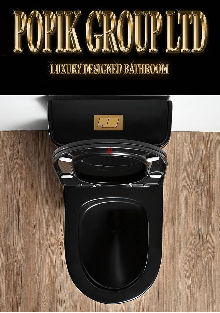 Black Luxury Rimless toilet design model with gold line WC 6