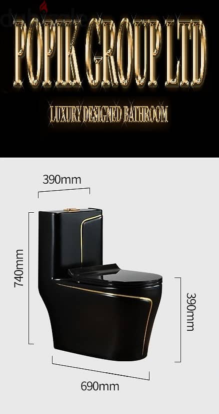 Black Luxury Rimless toilet design model with gold line WC 9