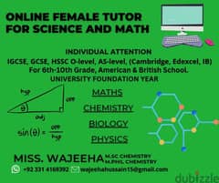 Online Tutor Female / Teacher Science Chemistry Math Subject