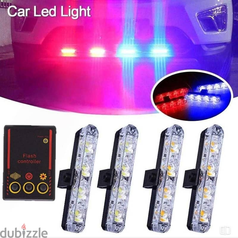 ضوء تنبيهي ١٢ فولت احمر ازرق 12v red blue strobe lights 5