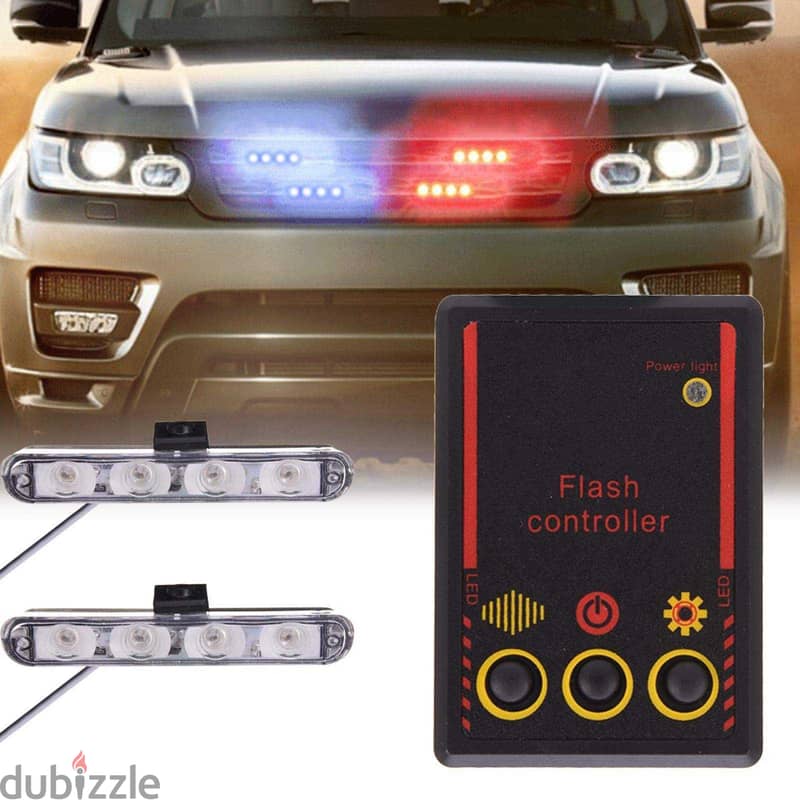 ضوء تنبيهي ١٢ فولت احمر ازرق 12v red blue strobe lights 7
