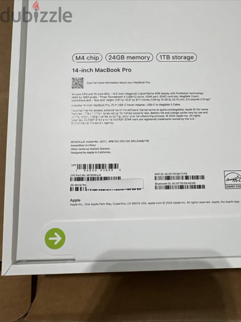 Apple MacBook Pro 14" M4 Chip, 24GB RAM, 1TB SSD 1